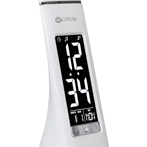 OttLite Thrive LED Desk Lamp with Clock and Sanitizing 10" Height x 2.6" Width - LED Bulb - USB Charging, Flexible Neck, Clock, Sanitizing - Desk Mountable - White - for Furniture, Desk, Office, Home, Dorm (SCEY700S)