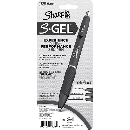 Sharpie S-Gel Pens 0.7 mm Pen Point - Black Ink - Gel-based - Fashion Blue Barrel - 4 / Pack (2126213)