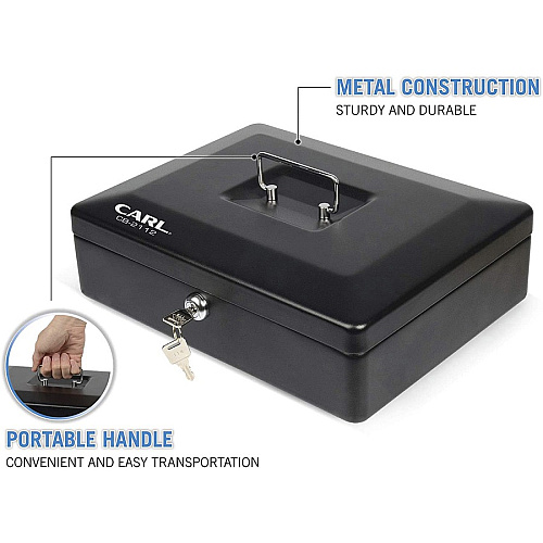 CARL Bill Tray Steel Security Cash Box Steel - Black - 4" Height x 9" Width (82012)