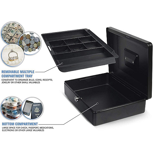 CARL Bill Tray Steel Security Cash Box Steel - Black - 4" Height x 9" Width (82012)