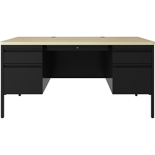 Lorell Fortress Series Double-Pedestal Teachers Desk 30" Height x 60" Width x 29.5" Depth, 0.8" Height Modesty Panel - Double Pedestal - T-mold Edge - Material: Steel - Finish: Maple, Black (LLR03155)