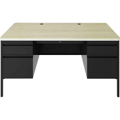 Lorell Fortress Series Double-Pedestal Teachers Desk 30" Height x 60" Width x 29.5" Depth, 0.8" Height Modesty Panel - Double Pedestal - T-mold Edge - Material: Steel - Finish: Maple, Black (LLR03155)