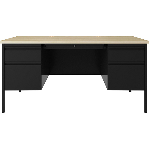 Lorell Fortress Series Double-Pedestal Desk 30" Height x 60" Width x 29.5" Depth, x 1.1" Thickness Top, 0.8" Height Modesty PanelFile Drawer(s) - Double Pedestal - Square Edge - Material: Steel - Finish: Black (LLR60930)