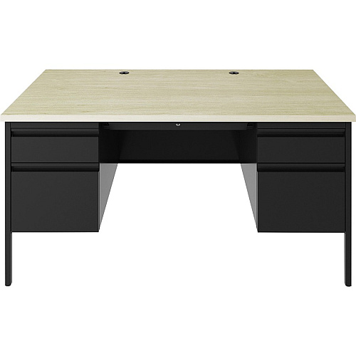 Lorell Fortress Series Double-Pedestal Desk 30" Height x 60" Width x 29.5" Depth, x 1.1" Thickness Top, 0.8" Height Modesty PanelFile Drawer(s) - Double Pedestal - Square Edge - Material: Steel - Finish: Black (LLR60930)