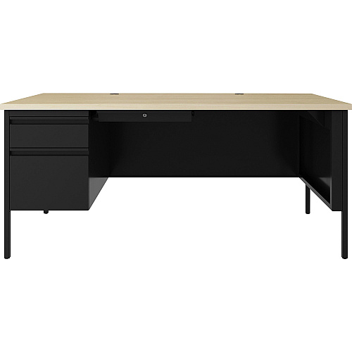 Lorell Fortress Series Left-pedestal Desk 29.5" Height x 66" Width x 30" Depth, 29.5" Height Modesty Panel - Single Pedestal on Left Side - T-mold Edge - Material: Steel - Finish: Black - 1 Each (LLR03129)