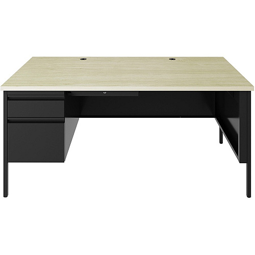 Lorell Fortress Series Left-pedestal Desk 29.5" Height x 66" Width x 30" Depth, 29.5" Height Modesty Panel - Single Pedestal on Left Side - T-mold Edge - Material: Steel - Finish: Black - 1 Each (LLR03129)