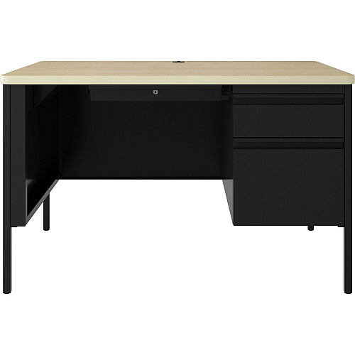 Lorell Fortress Series 48" Right-Pedestal Teachers Desk 30" Height x 48" Width x 29.5" Depth, 0.8" Height Modesty Panel - Single Pedestal on Right Side - T-mold Edge - Material: Steel - Finish: Black (LLR03156)