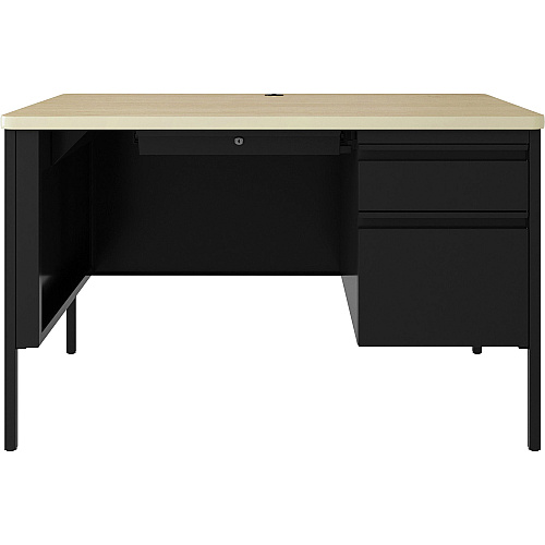 Lorell Fortress Series 48" Right-Pedestal Teachers Desk 30" Height x 48" Width x 29.5" Depth, 0.8" Height Modesty Panel - Single Pedestal on Right Side - T-mold Edge - Material: Steel - Finish: Black (LLR03156)