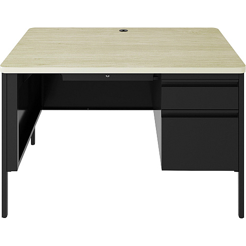 Lorell Fortress Series 48" Right Single-Pedestal Desk 30" Height x 48" Width x 29.5" Depth, 0.8" Height Modesty Panel, x 1.1" Thickness Top - Single Pedestal on Right Side - Square Edge - Material: Steel - Finish: Black (LLR66907)