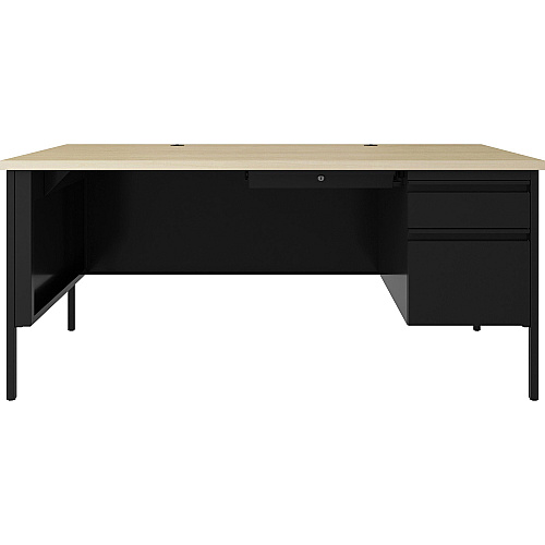 Lorell Fortress Series 66" Right-Pedestal Desk 30" Height x 66" Width x 29.5" Depth, 0.8" Height Modesty Panel, x 1.1" Thickness Top - Single Pedestal on Right Side - Square Edge - Material: Steel - Finish: Black (LLR66906)
