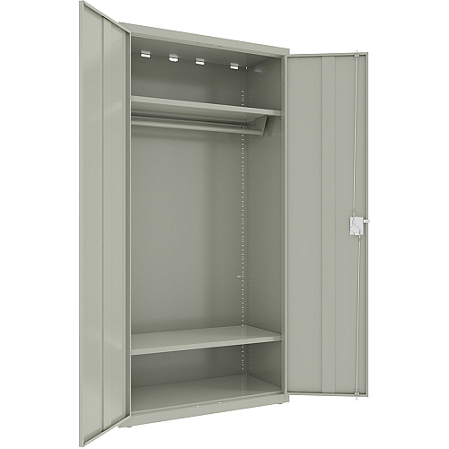 Lorell Wardrobe Storage Cabinet 36" Width x 18" Depth x 72" Height - 2 x Shelf(ves) - Durable, Welded, Recessed Handle, Removable Lock, Locking System, Adjustable Shelf - Light Gray - Steel - Recycled (LLR03089)