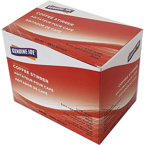Genuine Joe Plastic Stirrers 5.5" Length - Plastic, Polypropylene - Black - 1000 / Box (GJO03196)