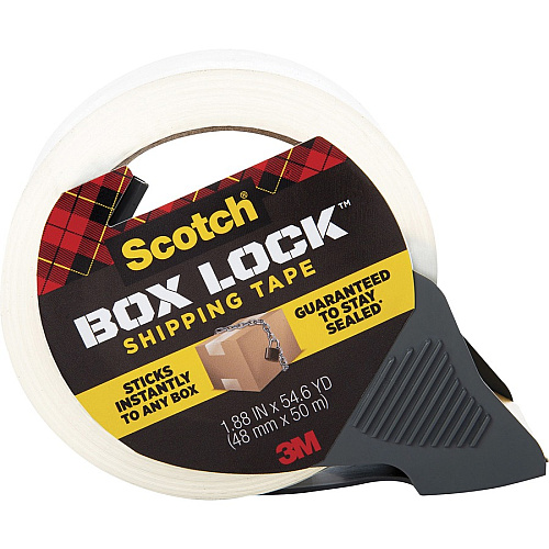 Scotch Box Lock Packaging Tape 54.60 yd Length x 1.88" Width - Clear - Dispenser Included - 1 Roll (3950RD)