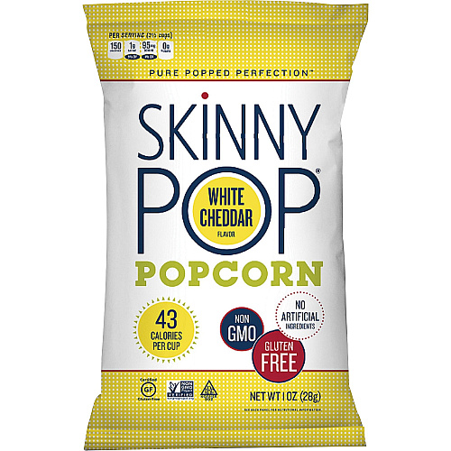 SkinnyPop White Cheddar Popcorn Preservative-free, Dairy-free, Gluten-free, Trans Fat Free, Tree-nut Free, Peanut-free - White Cheddar - 1 oz - 12 / Carton (00443)