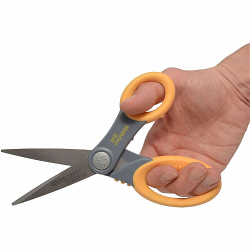 Westcott 8" Titanium Bonded Antimicrobial Scissors Left/Right - Titanium - Straight Tip - Gray/Yellow - 1 Each (17805)