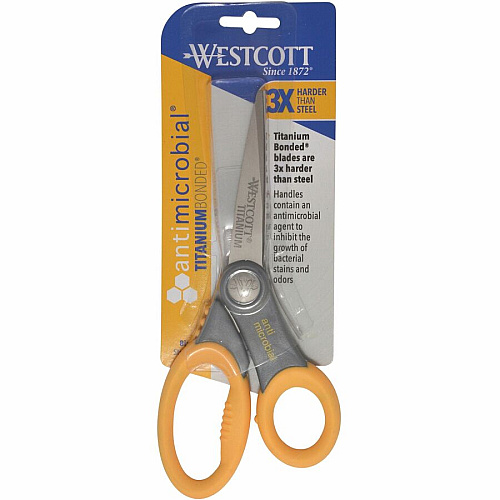 Westcott 8" Titanium Bonded Antimicrobial Scissors Left/Right - Titanium - Straight Tip - Gray/Yellow - 1 Each (17805)