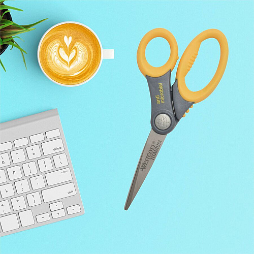 Westcott 8" Titanium Bonded Antimicrobial Scissors Left/Right - Titanium - Straight Tip - Gray/Yellow - 1 Each (17805)