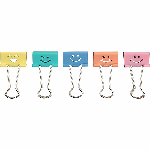 Business Source Smiling Face Binder Clips Medium - for Paper, Office, Classroom - Sturdy - Assorted - 42 / Tube (BSN03159)