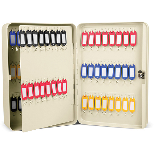 CARL Steel Security Key Cabinet 12.5" Length x 9.3" Width x 3.5" Height - Lockable, Wall Mountable - Ivory - Steel (80080)