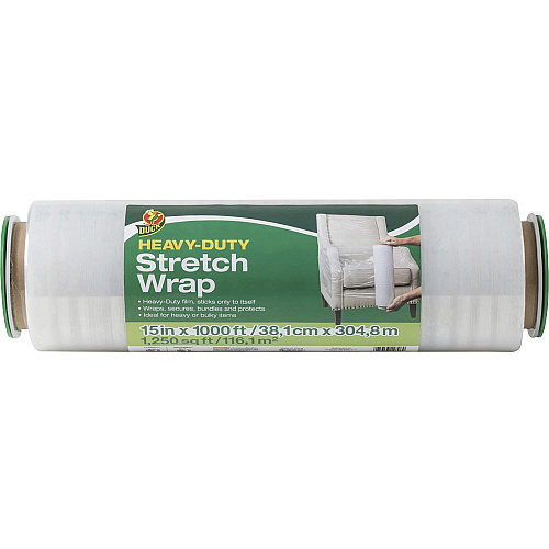 Duck Heavy-duty Stretch Wrap 15" Width x 1000 ft Length - Heavy Duty, Handle, Self-stick, Residue-free, Non-adhesive - Plastic - Clear - 1 Each (285709)