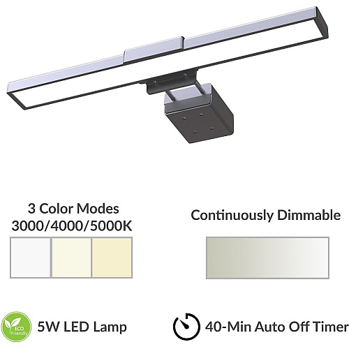 Lorell 11" LED Monitor Lamp 0.9" Height x 3.6" Width - LED Bulb - Built-in Clip, Dimmable, Automatic Off Timer - Black - for LCD Monitor, Desk (LLR03149)