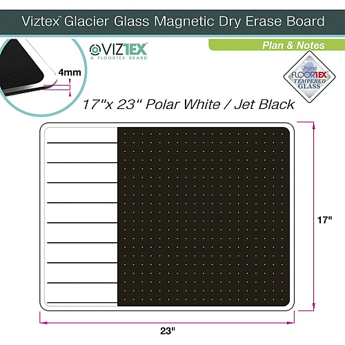 Viztex&reg; Glacier White & Black Plan & Grid Glass Dry Erase Board - 17" x 23" 17" (1.4 ft) Width x 23" (1.9 ft) Height - White Tempered Glass Surface - Rectangle - Magnetic - Durable, Smudge Resistant, Magnetic, Frameless, Multi-Grid, Ghos (FCVGM1723WP)