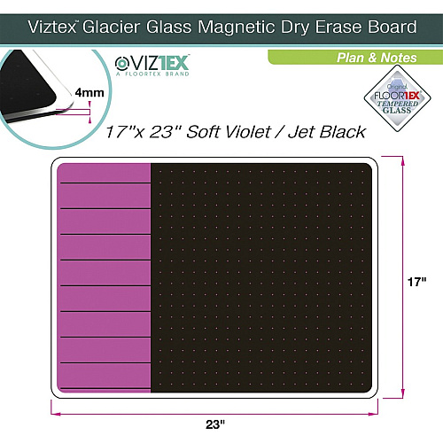 Viztex&reg; Glacier Violet & Black Plan & Grid Glass Dry Erase Board - 17" x 23" 17" (1.4 ft) Width x 23" (1.9 ft) Height - Violet Tempered Glass Surface - Rectangle - Magnetic - Durable, Smudge Resistant, Magnetic, Frameless, Ghost Resistan (FCVGM1723VP)