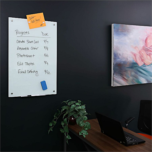 Bi-silque Magnetic Glass Dry Erase Board 24" (2 ft) Width x 36" (3 ft) Height - White Glass Surface - Rectangle - Horizontal/Vertical - Magnetic - 1 Each (GL070107)