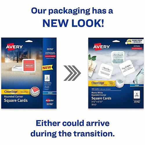 Avery Clean Edge Square Cards, Rounded Corners, 2.5" x 2.5" 110 Brightness - 8 1/2" x 11" - 93 lb Basis Weight - 254 g/m² Grammage - Matte - Printable, Rounded Corner, Die-cut, Smooth Edge, Print-to-the-edge, Perforated, Avery Clean Edge Tech (35702)