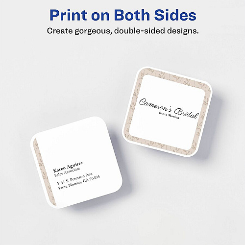 Avery Clean Edge Square Cards, Rounded Corners, 2.5" x 2.5" 110 Brightness - 8 1/2" x 11" - 93 lb Basis Weight - 254 g/m² Grammage - Matte - Printable, Rounded Corner, Die-cut, Smooth Edge, Print-to-the-edge, Perforated, Avery Clean Edge Tech (35702)