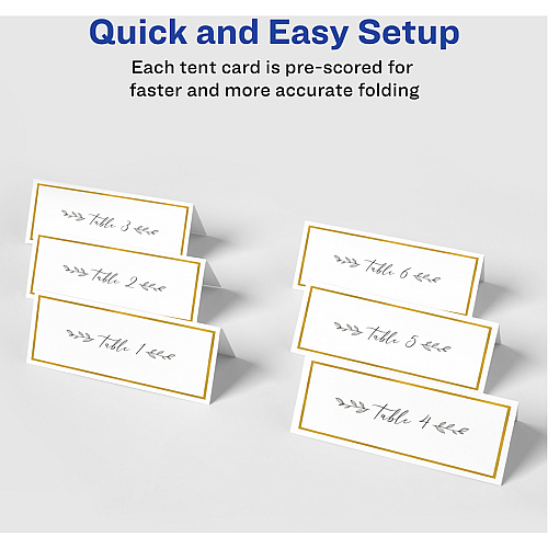 Avery&reg; Place Cards With Gold Border 1-7/16" x 3-3/4" , 65 lbs. 150 Cards 97 Brightness - Letter - 8 1/2" x 11" - 65 lb Basis Weight - 176 g/m² Grammage - Matte - Perforated, Print-to-the-edge, Pre-scored, Micro Perforated, Foldable, Smoot (35701)