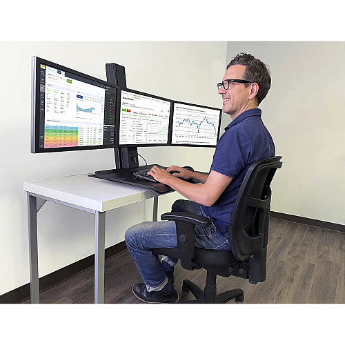 Lorell Deluxe Light-Touch 3-Monitor Desk Riser Up to 32" Screen Support - 35" Height x 26" Width x 27.30" Depth - Desk - Black (LLR03167)