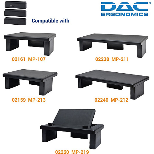 DAC Stax Monitor Riser Block Kit with 2 USB Charging Ports 6" Width x 1.50" Depth x 1.50" Height - Adjustable, Stackable, Adjustable Height - 3 / Kit (02270)