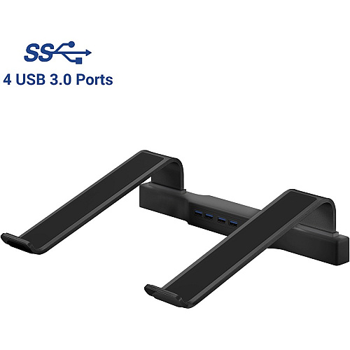 DAC Non-Skid Laptop Stand With 4-Port USB 3.0 Hub Up to 15.60" Screen Support - 20 lb Load Capacity - 3" Height x 12" Width x 9.75" Depth - Aluminum Alloy, Silicone, Acrylonitrile Butadiene Styrene (ABS) - Black - For Notebook - Non-skid, Durable, (21680)