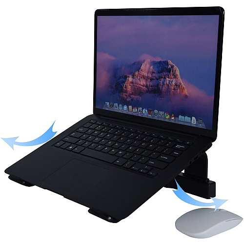DAC Non-Skid Laptop Stand With 4-Port USB 3.0 Hub Up to 15.60" Screen Support - 20 lb Load Capacity - 3" Height x 12" Width x 9.75" Depth - Aluminum Alloy, Silicone, Acrylonitrile Butadiene Styrene (ABS) - Black - For Notebook - Non-skid, Durable, (21680)