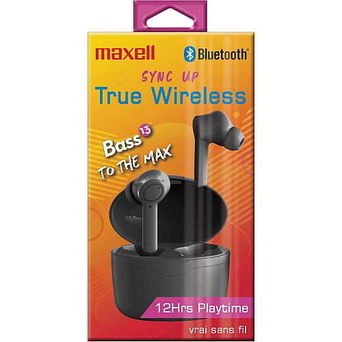 Maxell Sync Up True Wireless Bluetooth Earbuds Stereo - True Wireless - Bluetooth - 16 Ohm - 20 Hz to 20 kHz - Earbud - Binaural - In-ear - Black (199899)
