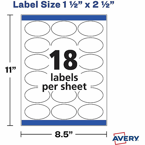 Avery&reg; Sure Feed Printable Glossy White Labels Waterproof - 1 1/2" Widthss x 2 1/2" Length - Permanent Adhesive - Oval - Inkjet, Laser - Glossy White - White - Paper - 18 / Sheet - 18 Total Sheets - 90 Total Label(s) - 90/Pack - 1 Carton (22814)