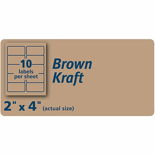 Avery&reg; Shipping Labels,, Kraft Brown, 2" x 4" , 250 Labels (5784) 2" Height x 4" Width - Permanent Adhesive - Rectangle - Laser, Inkjet - Kraft Brown - Paper - 10 / Sheet - 25 Total Sheets - 250 Total Label(s) - 1 Carton (05784)