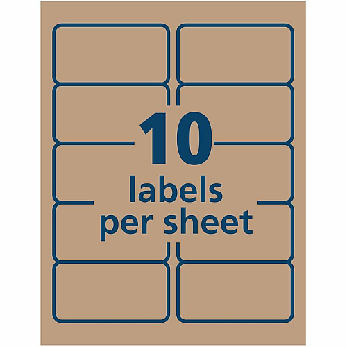 Avery&reg; Shipping Labels,, Kraft Brown, 2" x 4" , 250 Labels (5784) 2" Height x 4" Width - Permanent Adhesive - Rectangle - Laser, Inkjet - Kraft Brown - Paper - 10 / Sheet - 25 Total Sheets - 250 Total Label(s) - 1 Carton (05784)