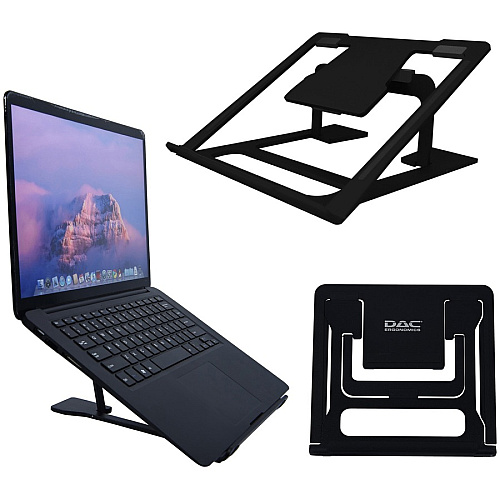 DAC Portable Laptop Stand With 6 Height Levels Notebook, Tablet Support - Aluminum Alloy, Silicon - Black (21688)