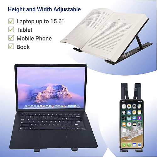 DAC Portable and Adjustable Laptop/Tablet Stand Notebook, Tablet, Cell Phone Support - Aluminum Alloy, Silicon - Black (21684)