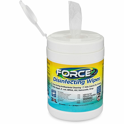 2XL FORCE2 Disinfecting Wipes 6.75" Length x 6" Width - Fast Acting, Non-toxic, Non-irritating, Pre-moistened, Alcohol-free, Phenol-free, Bleach-free, Ammonia-free - White - 220/Tub - 1 Each (407)