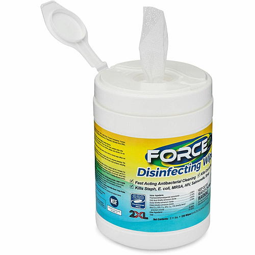 2XL FORCE2 Disinfecting Wipes 6.75" Length x 6" Width - Fast Acting, Non-toxic, Non-irritating, Pre-moistened, Alcohol-free, Phenol-free, Bleach-free, Ammonia-free - White - 220/Tub - 1 Each (407)