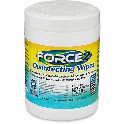 2XL FORCE2 Disinfecting Wipes 6.75" Length x 6" Width - Fast Acting, Non-toxic, Non-irritating, Pre-moistened, Alcohol-free, Phenol-free, Bleach-free, Ammonia-free - White - 220/Tub - 1 Each (407)