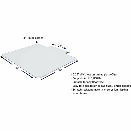 Lorell Tempered Glass Chairmat with Lip Hardwood Floor, Carpet48" Width x 36" Depth - Lip Size 23" Length x 6" Width - Tempered Glass - Clear - 1 Each (LLR82836)