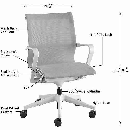 Lorell Premium Executive Mesh Mid-back Sling Chair Nylon Seat Material - Nylon, Mesh Back Material - Plastic Frame Material - Mid Back - 5-star Base - Gray - 1 Each (LLR40207)