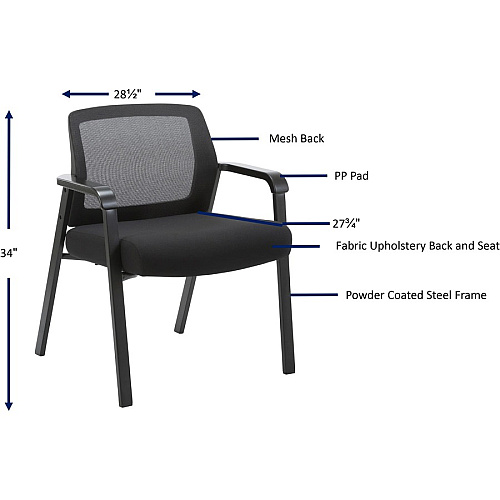 Lorell Big & Tall Mesh Low-Back Guest Chair Fabric Seat Material - Mesh Back Material - Steel Frame Material - Low Back - Black - 1 Each (LLR67003)