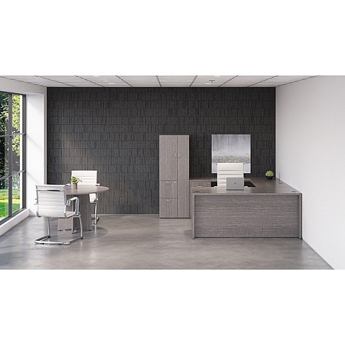 Lorell Essentials Series Credenza Shell 29.5" Height x 66" Width x 24" Depth Credenza Shell, x 1" Thickness Top - Finish: Weathered Charcoal Laminate, Silver Brush (LLR69596)