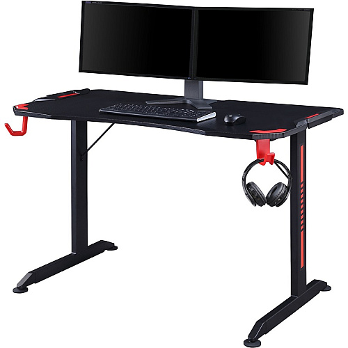Lorell Gaming Desk Powder Coated Base - 127 lb Capacity - 36" Height x 48" Width x 26" Depth - Assembly Required - Black - Medium Density Fiberboard (MDF), Polyvinyl Chloride (PVC), Melamine, Carbon Fiber Top Material - 1 Each (LLR84393)