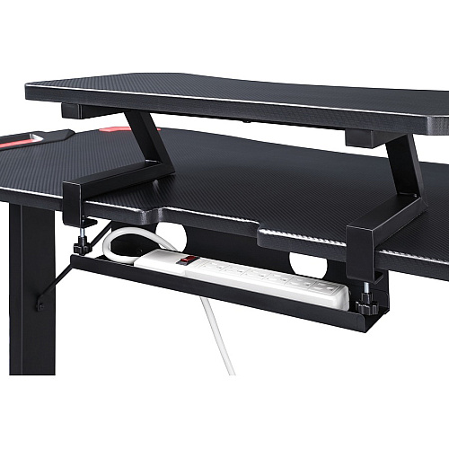 Lorell Gaming Desk Powder Coated Base - 127 lb Capacity - 36" Height x 48" Width x 26" Depth - Assembly Required - Black - Medium Density Fiberboard (MDF), Polyvinyl Chloride (PVC), Melamine, Carbon Fiber Top Material - 1 Each (LLR84393)